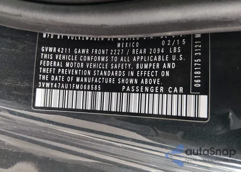 2015 Volkswagen Golf Gti 2.0T S W/Performance Package 2-Door z USA, uszkodzony, nr VIN 3VWY47AU1FM068585